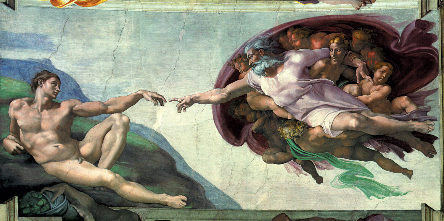 Michelangelo, Die Erschaffung Adams, Fresko,
                      Decke der Sixtinischen Kapelle, Rom.jpg